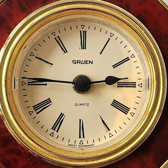 Gruen Quartz Octagon Alarm Clock 1980 3x3 Tortoise Shell West Germany Vintage - Picture 8 of 8